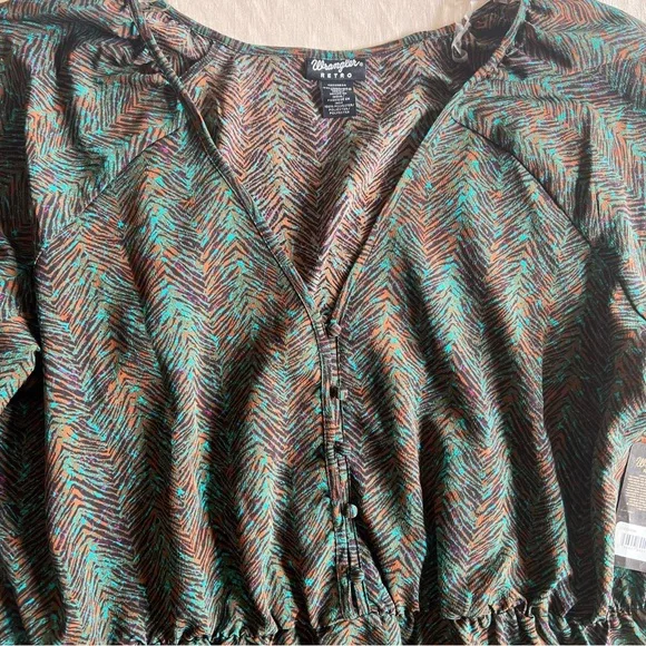 Wrangler Retro NWT Green Brown V-Neck Long Sleeve Stretchy Dress Size 3XL - Picture 5 of 9